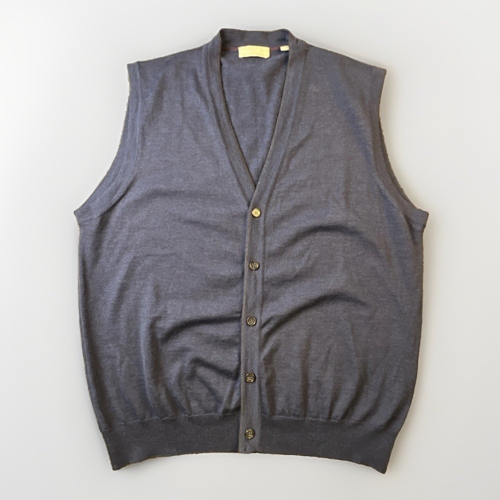 Toscana Firenze Mens XL Navy 100% Merino Wool Sweater Vest Quiet Luxury Italy